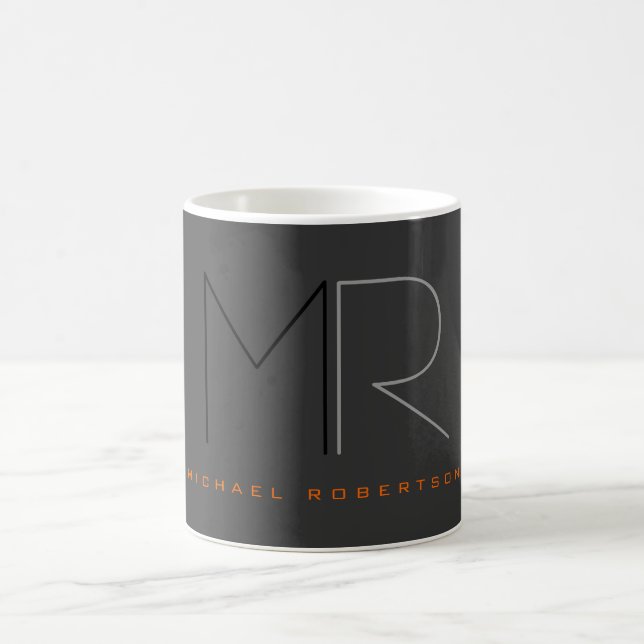 Trendy Grey Black Monogram Plain  Coffee Mug (Center)