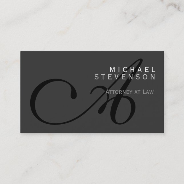 Trendy Grey Black Monogram Standard Business Card (Front)