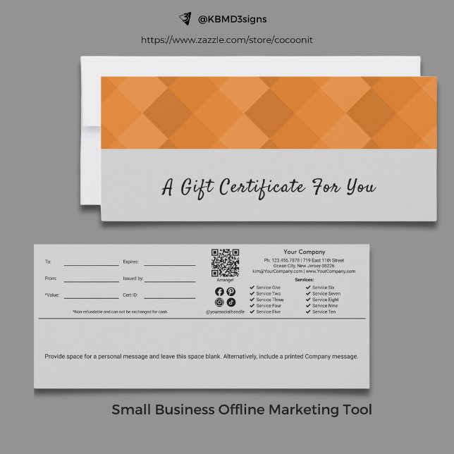 Trendy Grey Black Orange Script Gift Certificate (Trendy Gray Black Orange Script Gift Certificate, For Any Occasion)