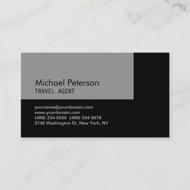 Trendy Grey Black Travel Agent Business Card (Front)