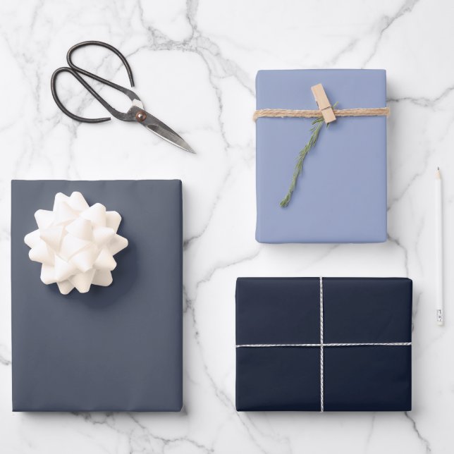 Trendy Grey Blue Solid Colour Shades 3 Set Wrapping Paper Sheet (Front)