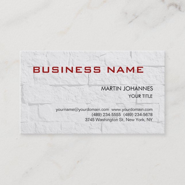 Trendy Grey Brick Wall Red Business Card (Front)