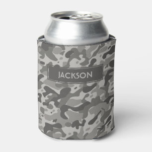 Trendy grey camouflage pattern with name can cooler