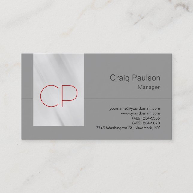 Trendy Grey Contemporary Monogram Business Card (Front)