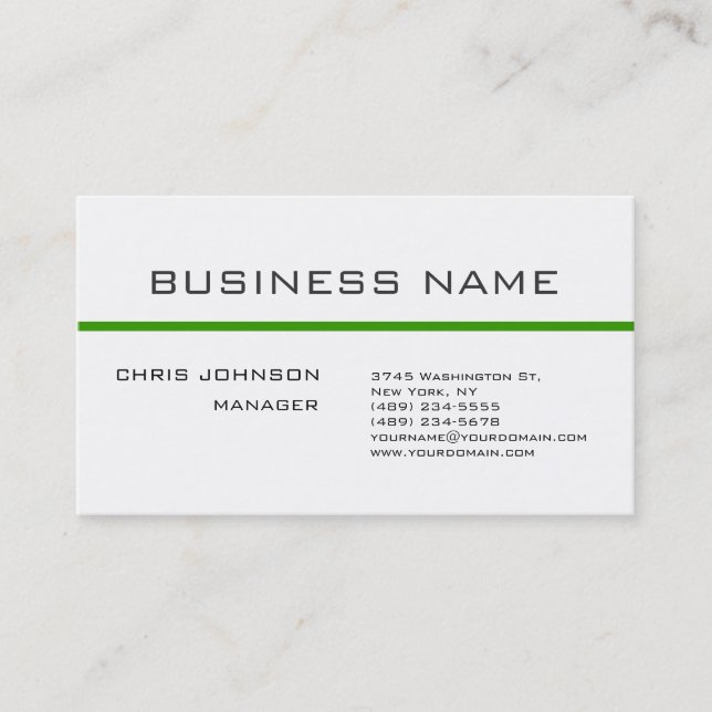 Trendy Grey Green White Plain Business Card (Front)