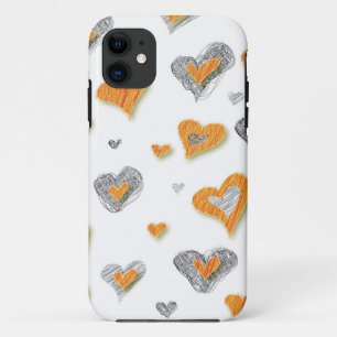Trendy grey orange heart scribble pattern gifts Case-Mate iPhone case