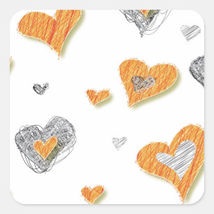 Trendy grey orange heart scribble pattern gifts square sticker