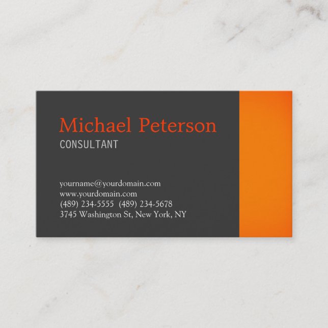 Trendy Grey Orange Modern Consultant Business Card (Front)