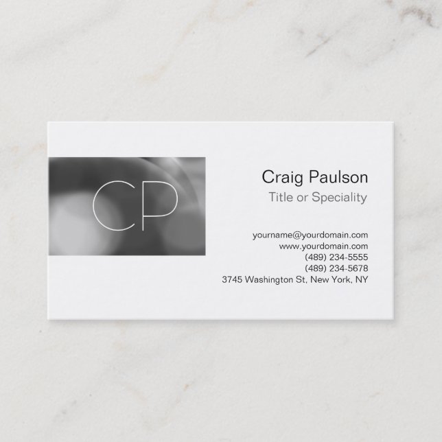 Trendy Grey Pattern White Monogram Business Card (Front)