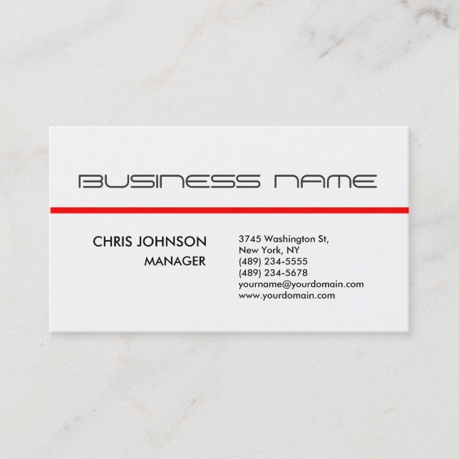 Trendy Grey Red White Plain Standard Business Card (Front)