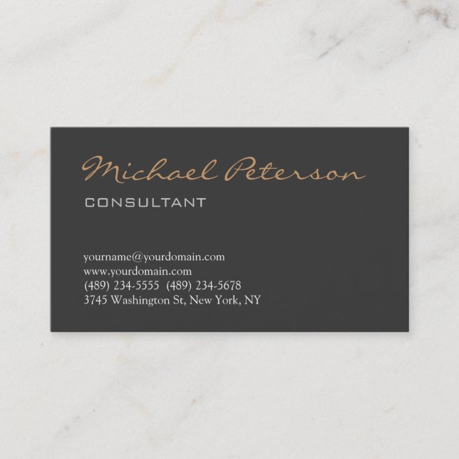 Trendy Grey Script Consultant Business Card (Front)