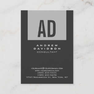 Trendy Grey Stripe Monogram Business Card