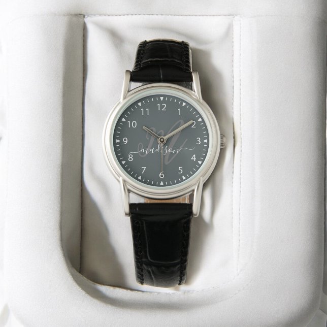 Trendy Grey Stylish Monogram Initial and Name Watch (Creator Uploaded)