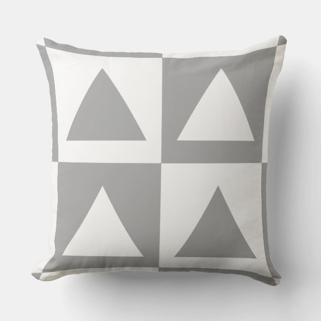 Trendy Grey&White Chequered&Triangle Pattern Cushion (Front)