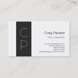 Trendy Grey White Monogram Profile Business Card