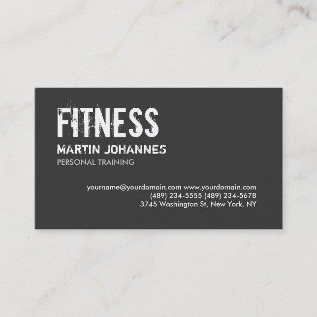 Trendy Grey White Personal Trainer Business Card (Front)