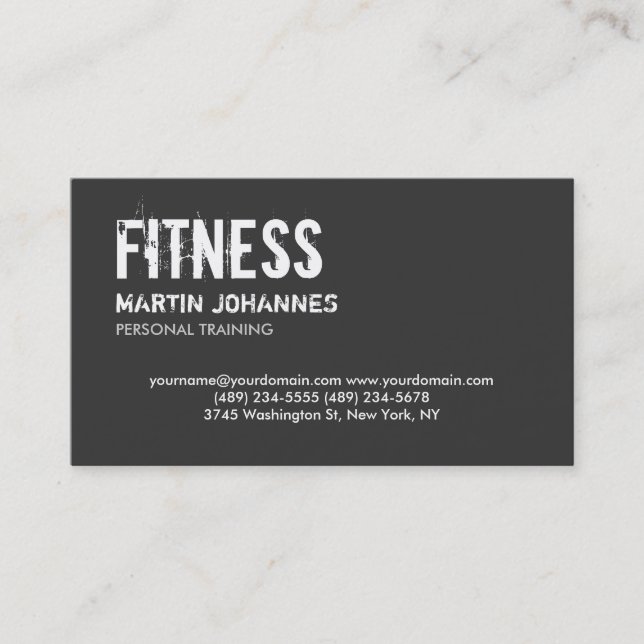 Trendy Grey White Personal Trainer Business Card (Front)