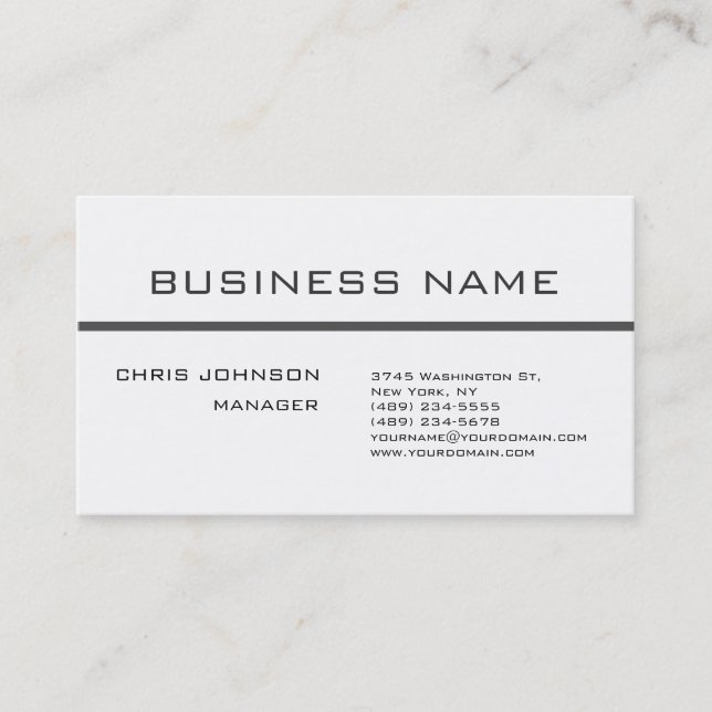 Trendy Grey  White Plain Clean Business Card (Front)