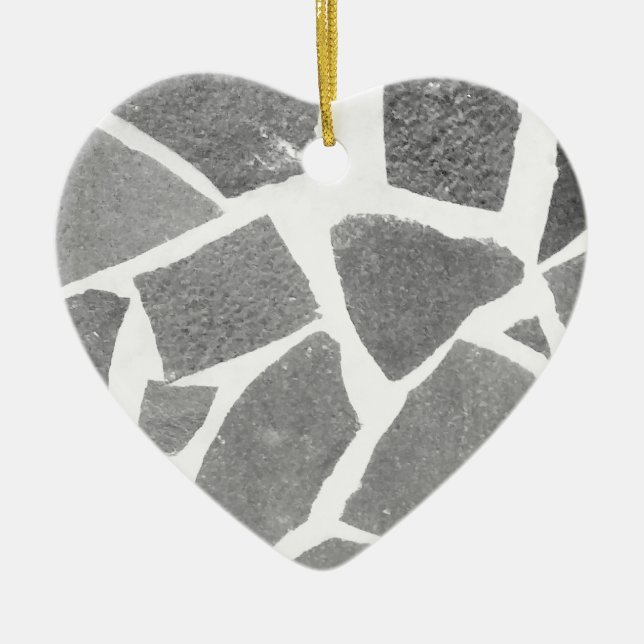 Trendy Grey White Tile Pattern, Stone Bricks Tiles Ceramic Tree Decoration (Front)