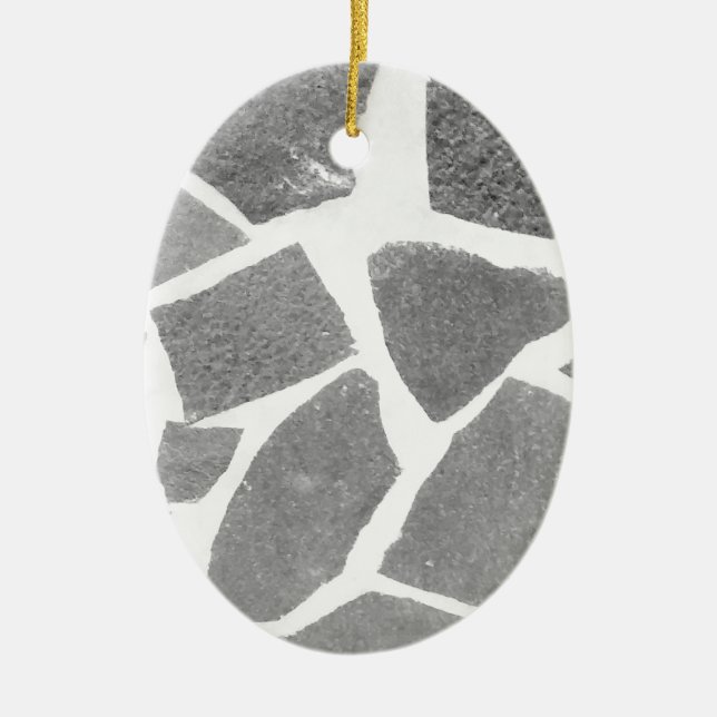 Trendy Grey White Tile Pattern, Stone Bricks Tiles Ceramic Tree Decoration (Front)