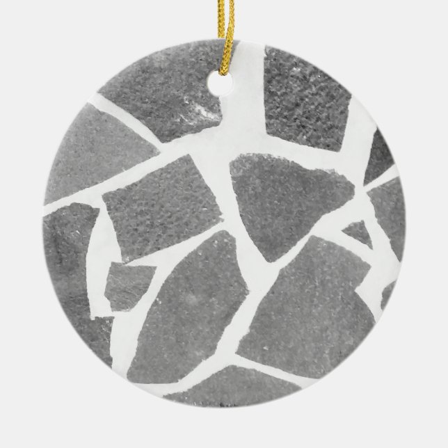 Trendy Grey White Tile Pattern, Stone Bricks Tiles Ceramic Tree Decoration (Front)