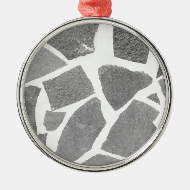 Trendy Grey White Tile Pattern, Stone Bricks Tiles Metal Tree Decoration (Front)