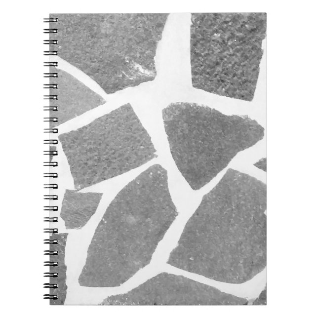 Trendy Grey White Tile Pattern, Stone Bricks Tiles Spiral Notebook (Front)
