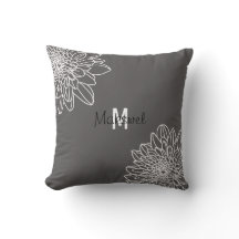 Trendy Grey With White Flowers & Name Pillow