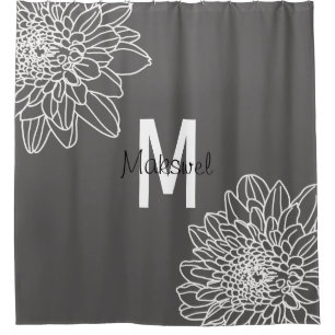Trendy Grey With White Flowers With Name Shower Curtain