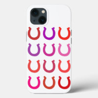 Trendy grid pattern lucky horseshoes pink purple r