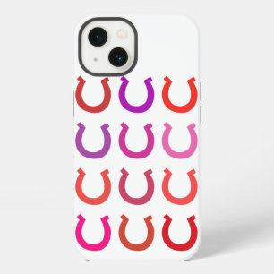 Trendy grid pattern lucky horseshoes pink purple r iPhone 13 case