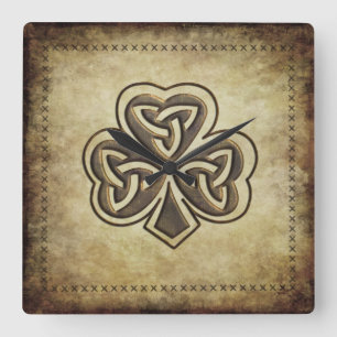Trendy grundge Irish lucky shamrock Square Wall Clock