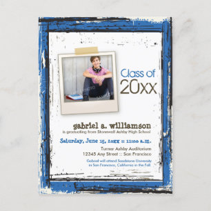 Trendy Grunge Graduation Announcement (blue)