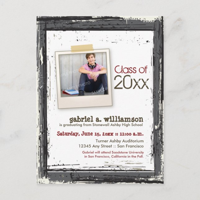 Trendy Grunge Graduation Announcement (slate) Postcard (Front)