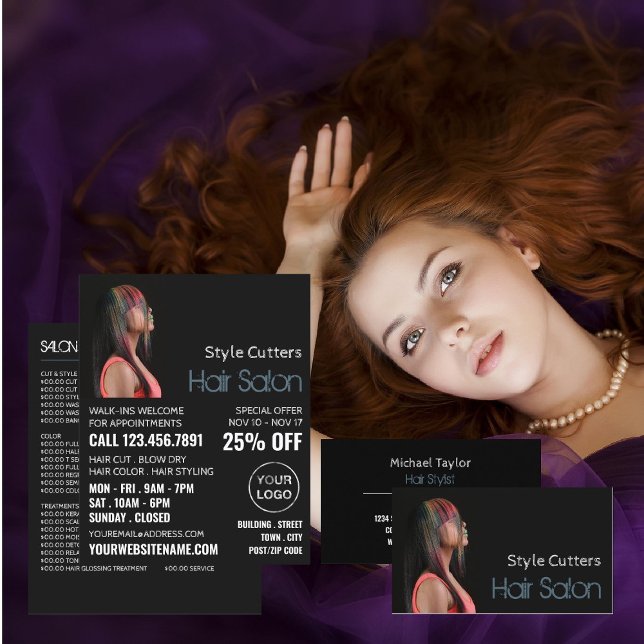 Trendy Hair Colour, Hair Stylist, Hair Salon Business Card (Creator Uploaded)
