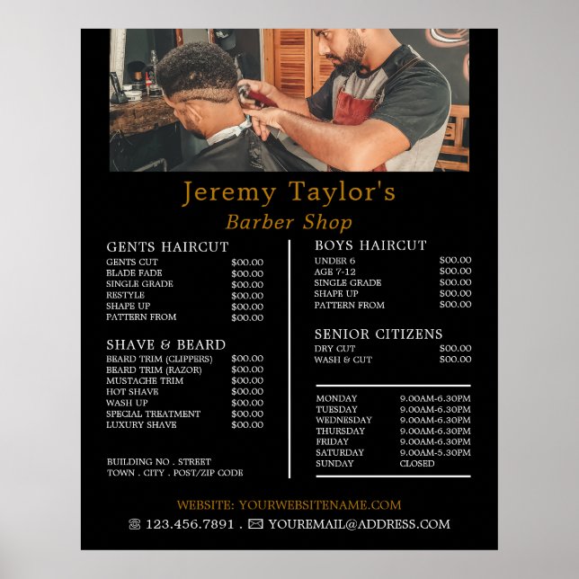 Trendy Hair Cut, Men's Barbers Price List Poster (Front)