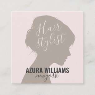Trendy hair stylist blush pink girly script beauty square business card