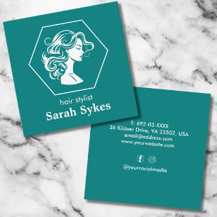 Trendy hair stylist hairdresser Professional Teal Square Business Card