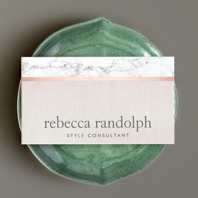 Trendy Hair Stylist Rose Gold Marble  Beige Business Card (Creator Uploaded)
