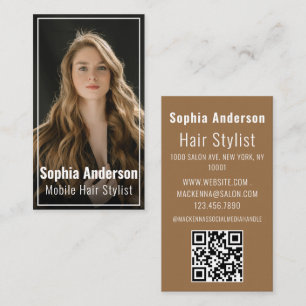 Trendy hair stylist white script hairdresser photo business card