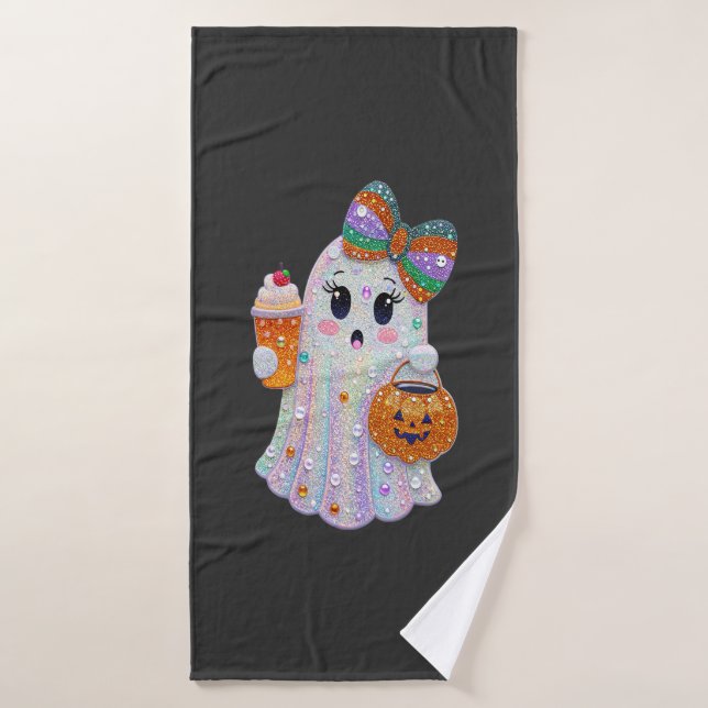 Trendy Halloween Rhinestones Ghost Bath Towel (Bath Towel)