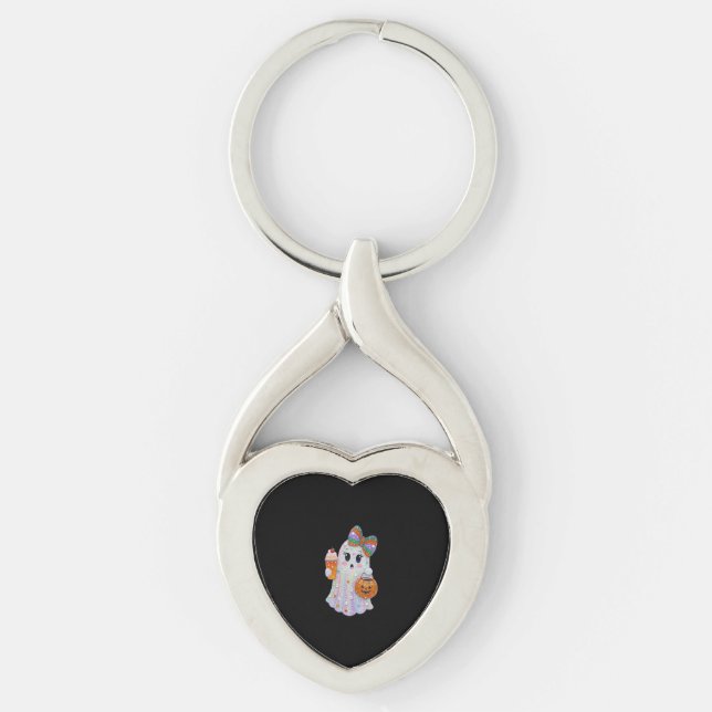 Trendy Halloween Rhinestones Ghost Key Ring (Front)