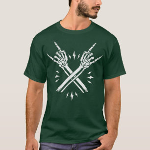 Trendy Halloween Skeleton Rocker Tee, Rock Graphic T-Shirt