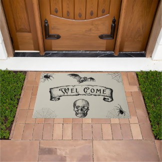 Trendy Halloween Skull, Bat ,Spider Web Welcome  Doormat