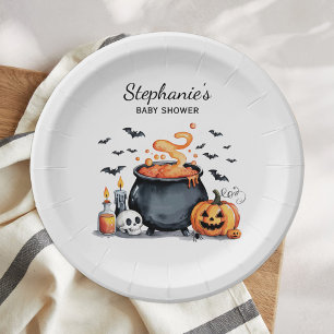 Trendy Halloween Spooky Baby Shower Paper Plate