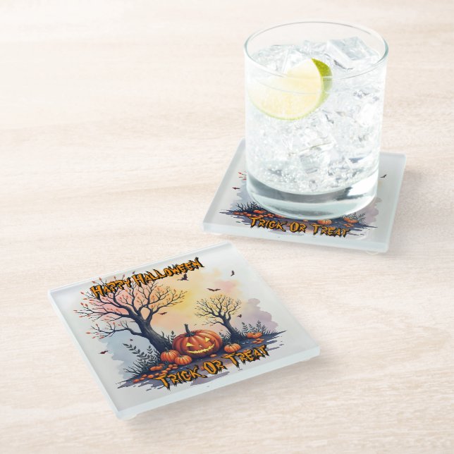 Trendy Halloween Spooky Cute Collection Glass Coaster (Angled)