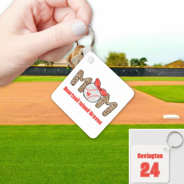 Trendy Hand drawn Baseball Mum Personalised  Key Ring (Trendy Baseball Mom Personalized Keychain)
