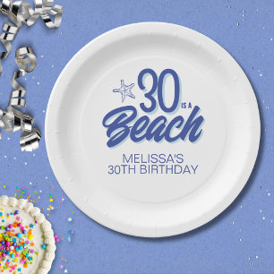 Trendy Hand Drawn Doodle 30 Is A Beach Birthday Paper Plate