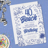 Trendy Hand Drawn Doodle 40 Is A Beach Birthday