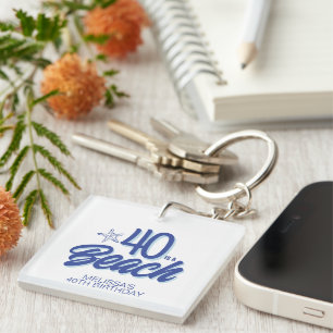 Trendy Hand Drawn Doodle 40 Is A Beach Birthday Key Ring